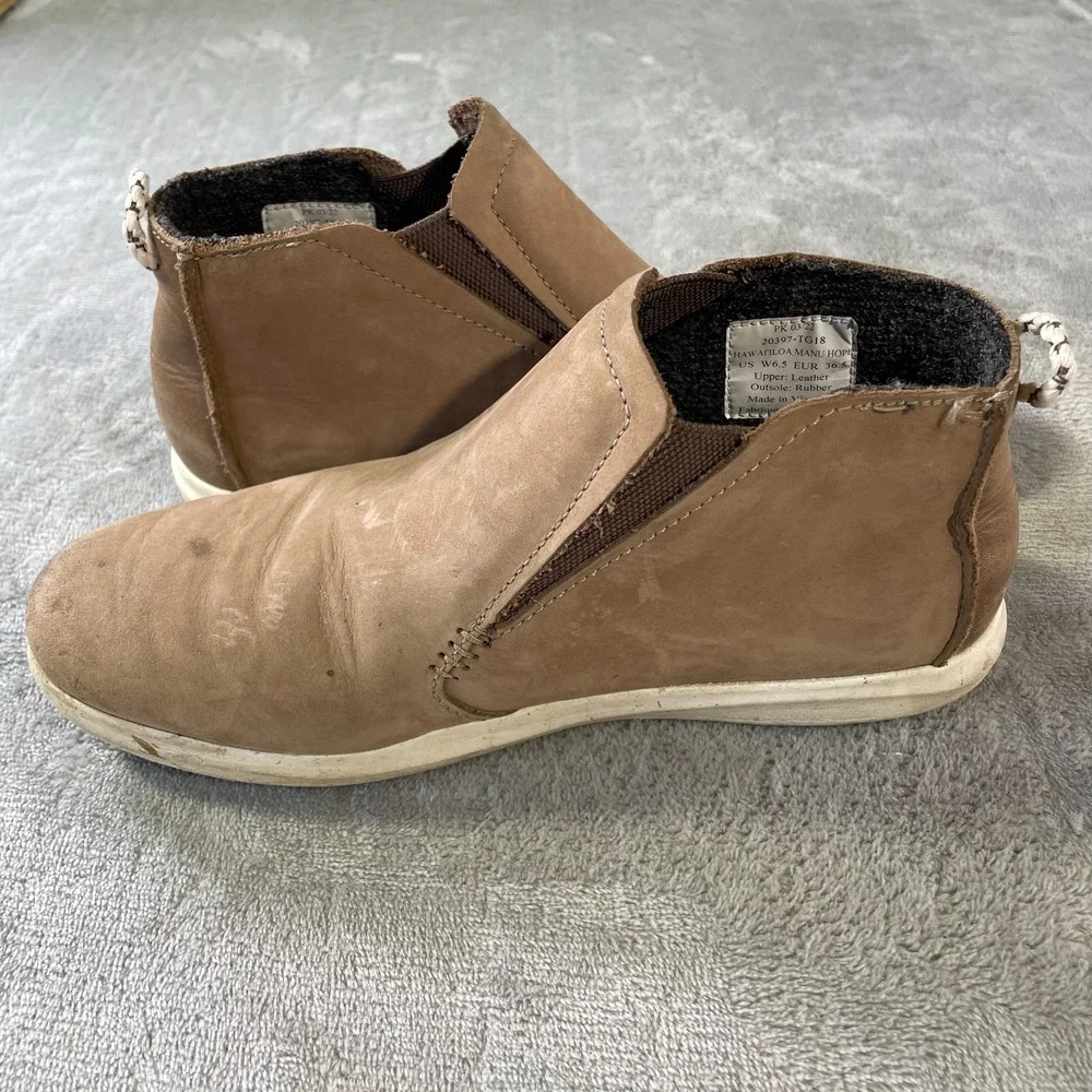 Olukai‎ Boots Shoes Womens 6.5 Brown Hawaiiloa Manu Hope Leather Slip-On